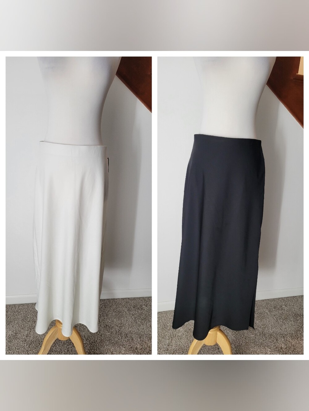 a new day Black Midi Slip Skirt with Side Slit Black White Set of 2 Size L New